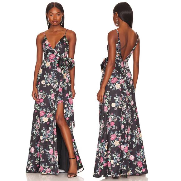 Lovers and Friends Arianna Floral Gown Bow Garden Prom Formal Party Black XS - Picture 1 of 13